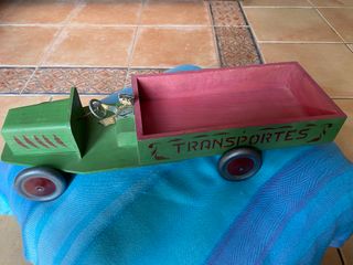 JUGUETE ANTIGUO COCHE TRANSPORTE MADERA