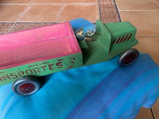 JUGUETE ANTIGUO COCHE TRANSPORTE MADERA
