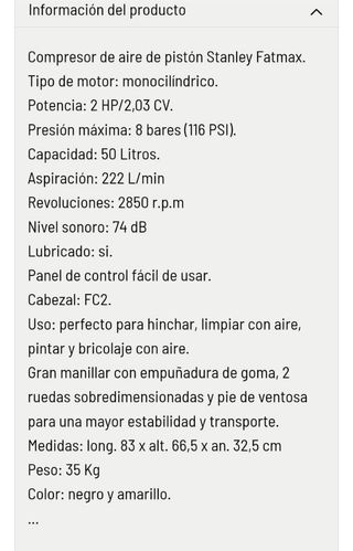 Compresor aire Stanley como nuevo