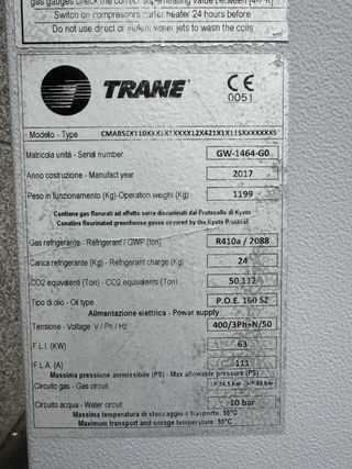 Enfriadora agua Trane 103 KW Chiller bomba calor