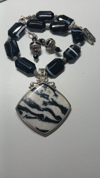 Collar ágata y jaspe y pendientes plata de ley