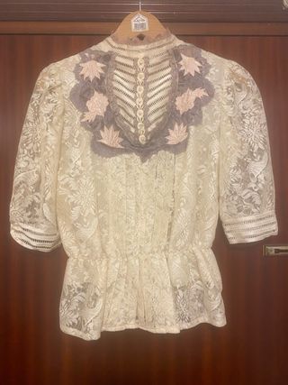 Camisa de señora Vintage color marfil
