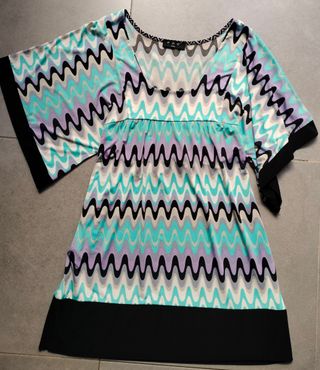 Vestido retro stampado psicodélico.manga murcielag