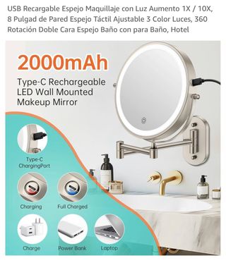 Espejo de tocador regulable con aumento y luz