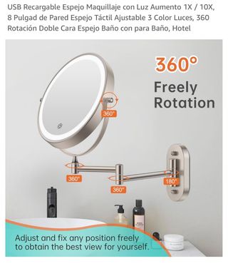 Espejo de tocador regulable con aumento y luz