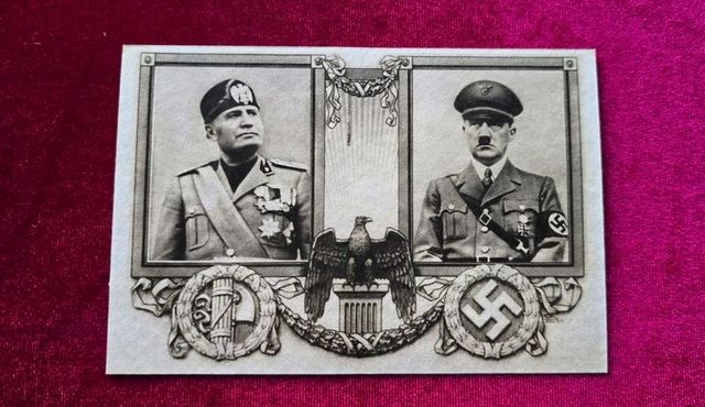 Antigua postal Hitler y Mussolini