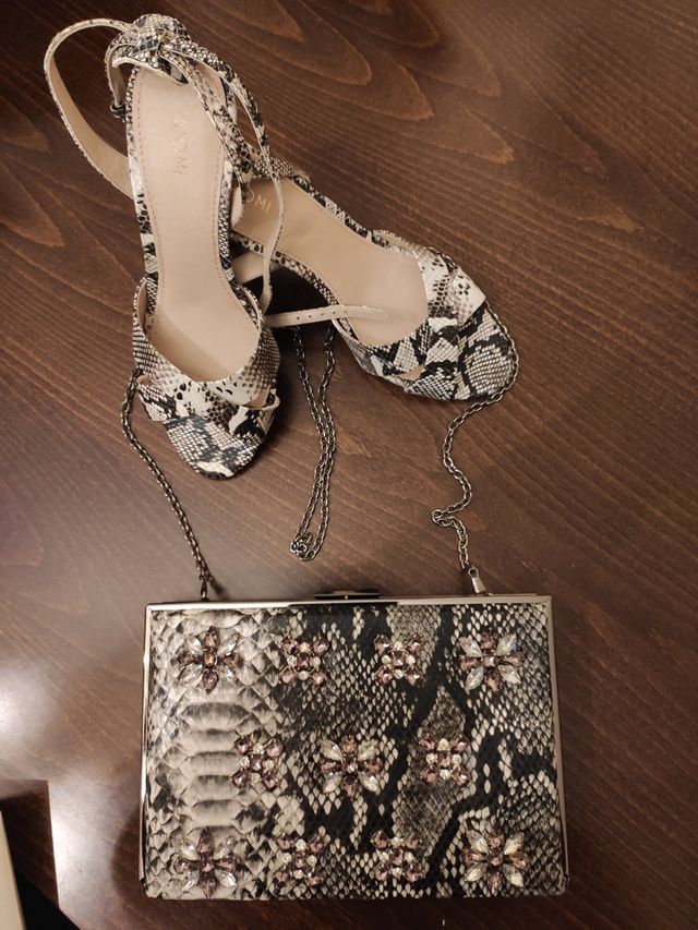 Clutch print animal serpiente beige-negr