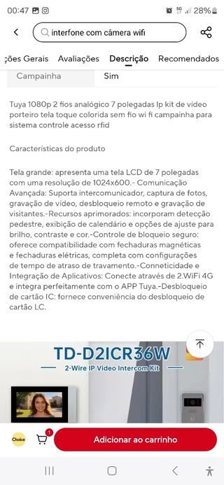 Intercomunicador video porteiro