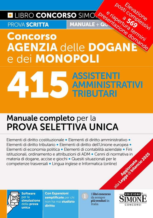 Concorso 415 assistenti Agenzia Dogane e Monopoli
