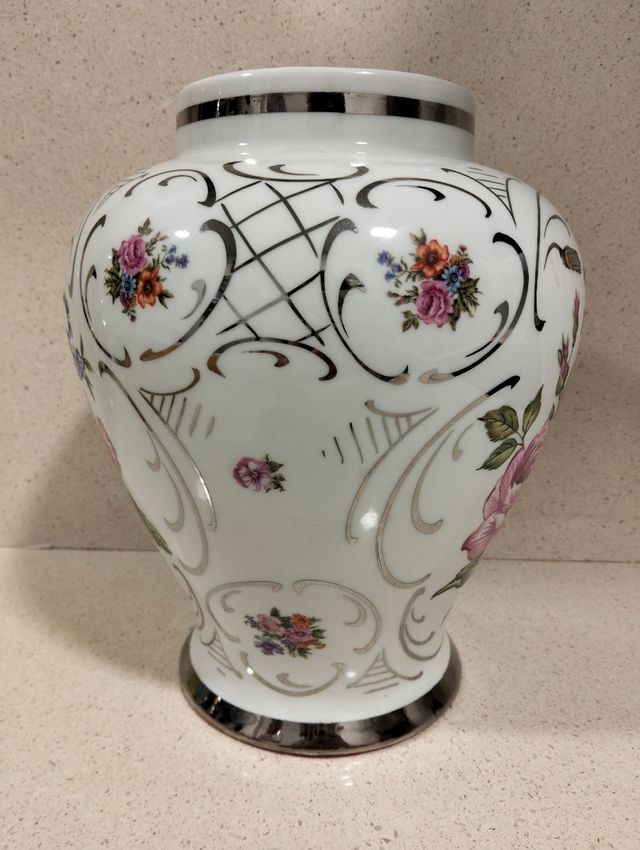 Tibor porcelana flores y plata