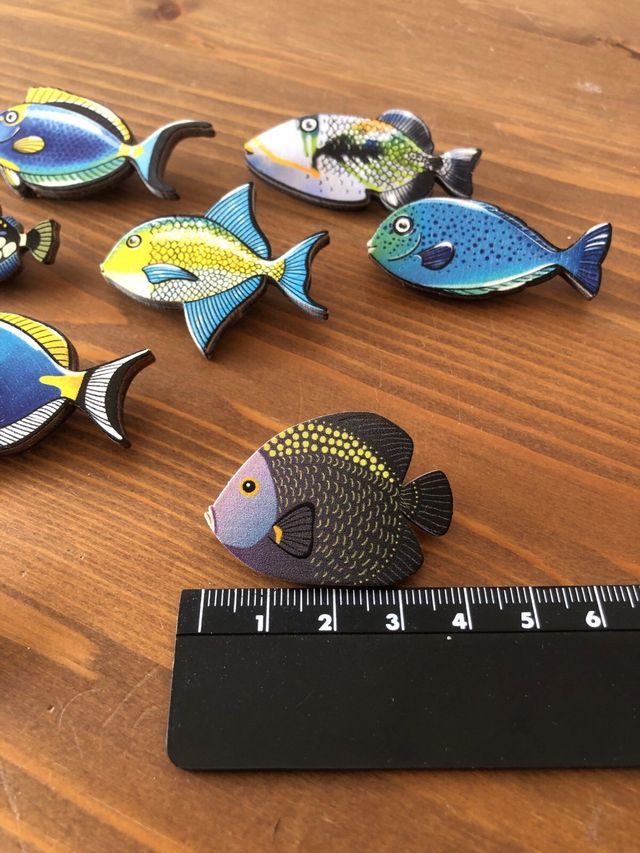 Lote 10 chapas de peces y loros