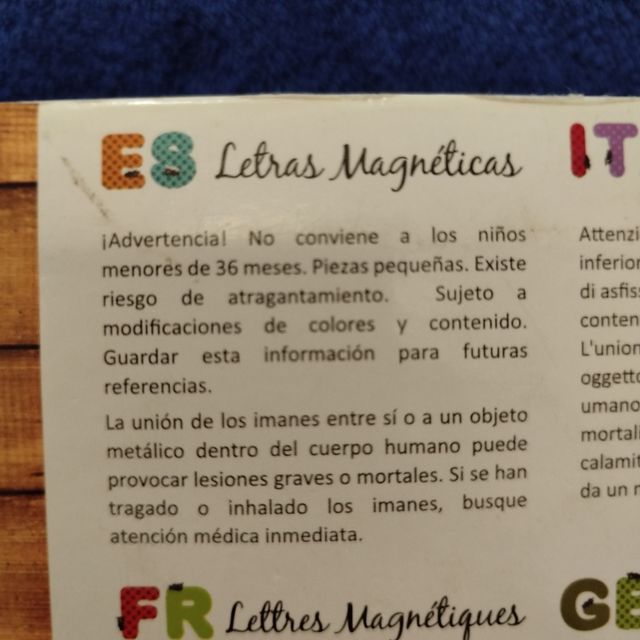 Juego de letras magnéticas
