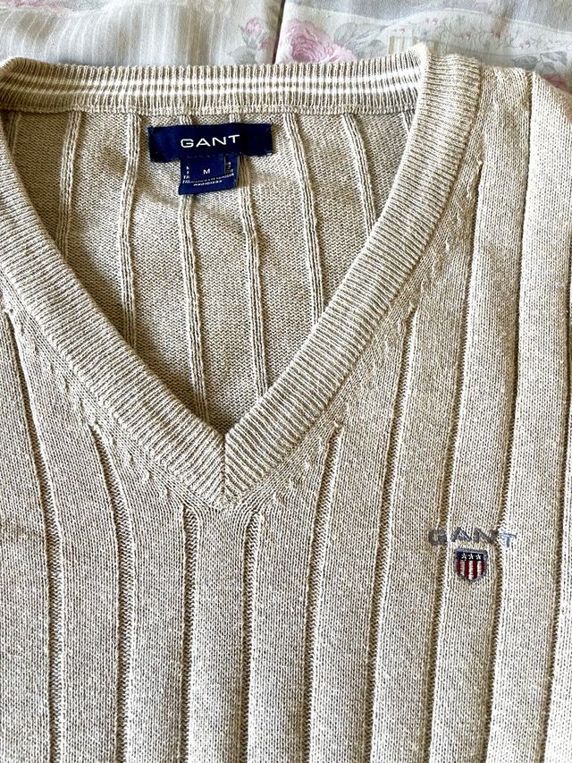 Jersey canalé beige algodón Gant hombre