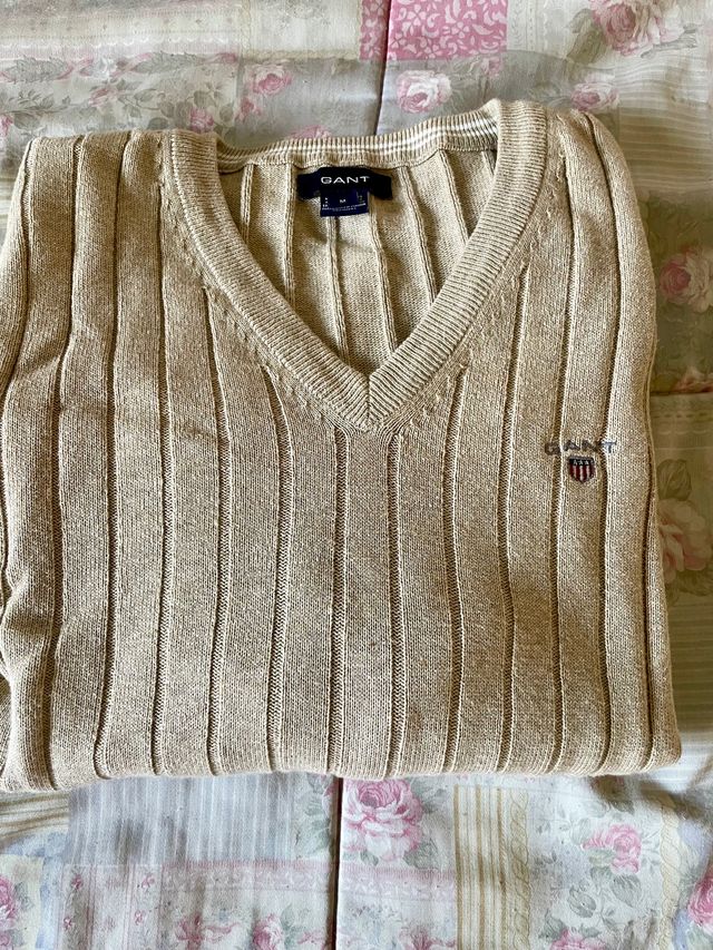 Jersey canalé beige algodón Gant hombre