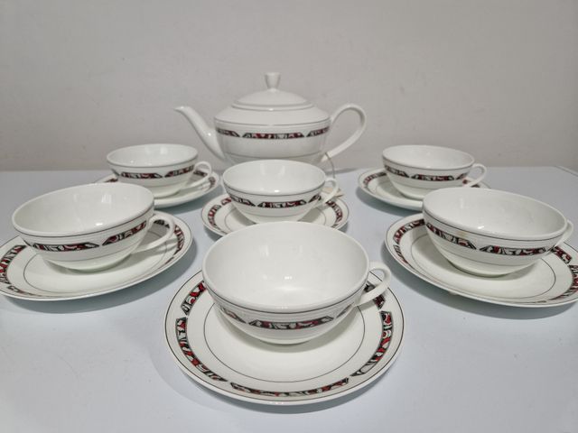 6 Tazze te con teiera Bone China Echenbach