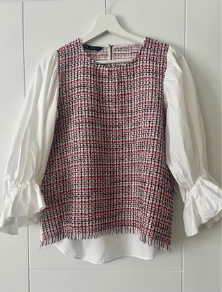Camisa tweed y popelin Zara