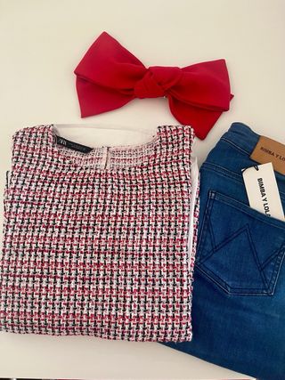 Camisa tweed y popelin Zara