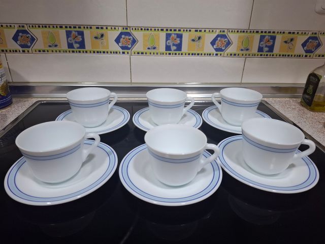 Juego de 6 platos y 6 tazas de Arcopal Harmonia.