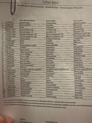 Jaeger LeCoultre fornituras cal.846 846/1 250.8.86