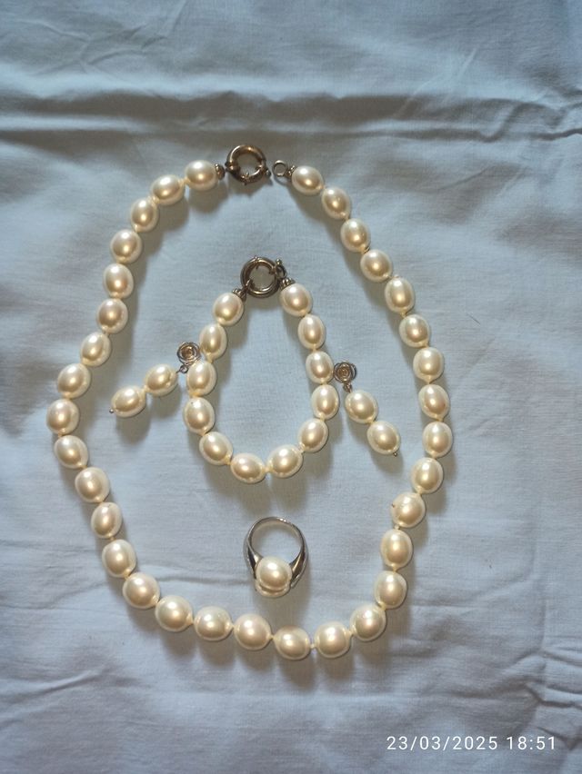 Conjunto de plata collar,pendientes,pulsera,anillo