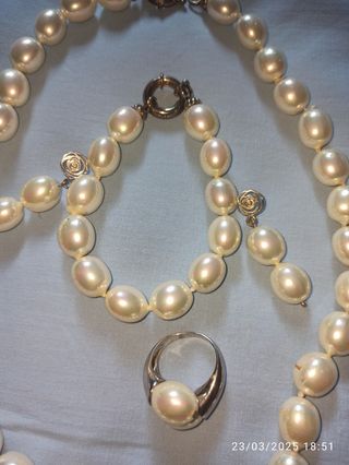 Conjunto de plata collar,pendientes,pulsera,anillo