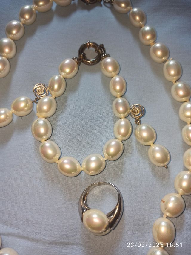 Conjunto de plata collar,pendientes,pulsera,anillo