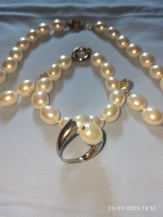 Conjunto de plata collar,pendientes,pulsera,anillo