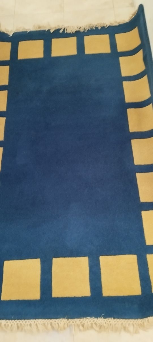 Alfombra de lana 100% color azul/ocre