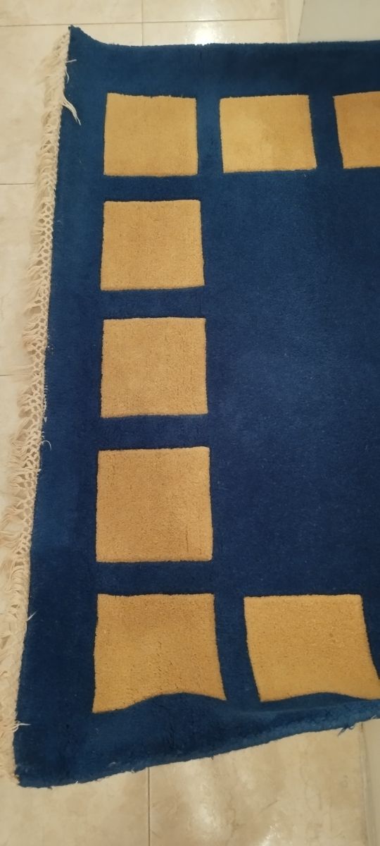 Alfombra de lana 100% color azul/ocre