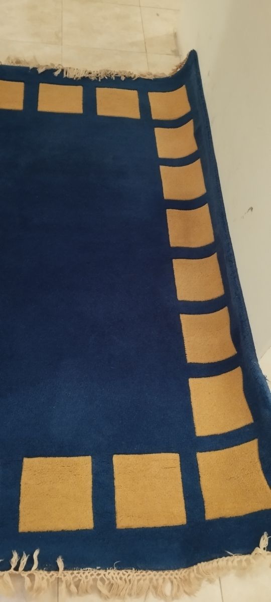 Alfombra de lana 100% color azul/ocre