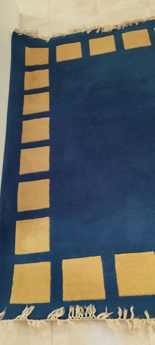 Alfombra de lana 100% color azul/ocre