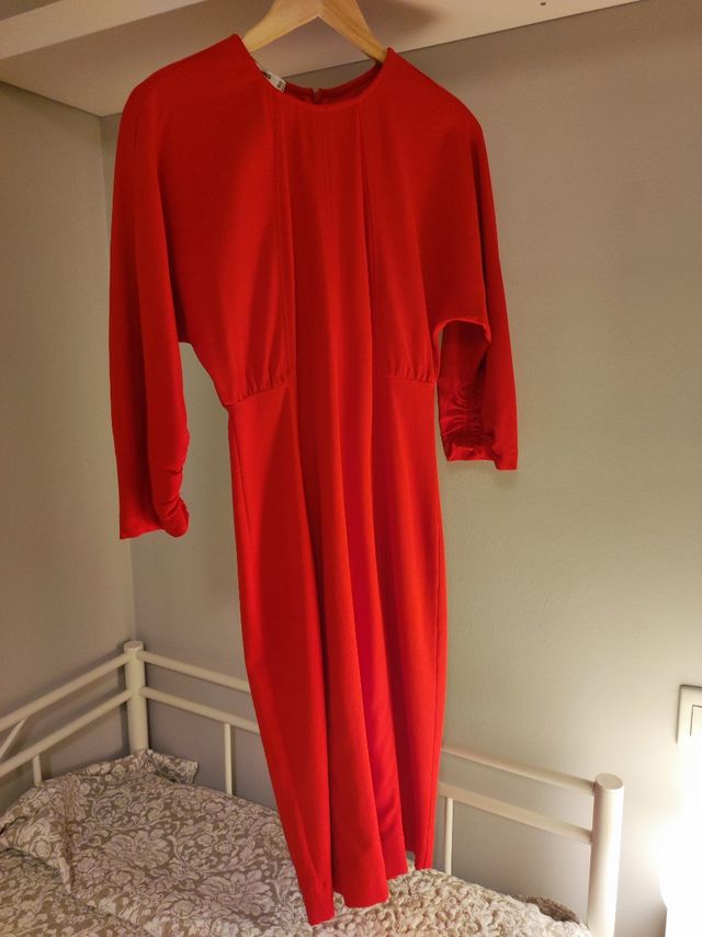 vestido MIDI rojo coral