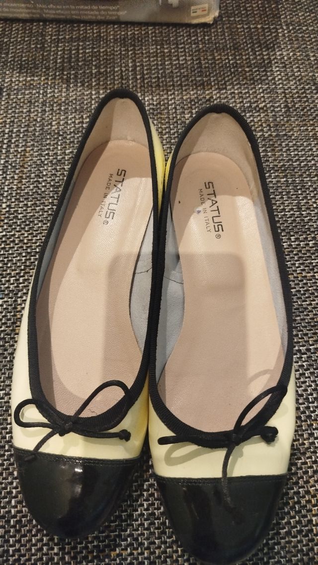 Ballerina in vera pelle beige e nera