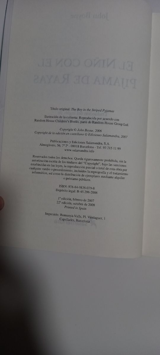 Libro "El niño con el pijama de rayas"