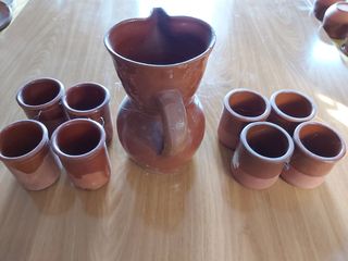 Jarra y vasos barro