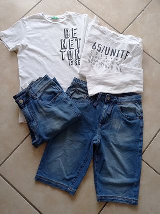 Set 2 bermuda Jeans + 2 t-shirt Benetton XL