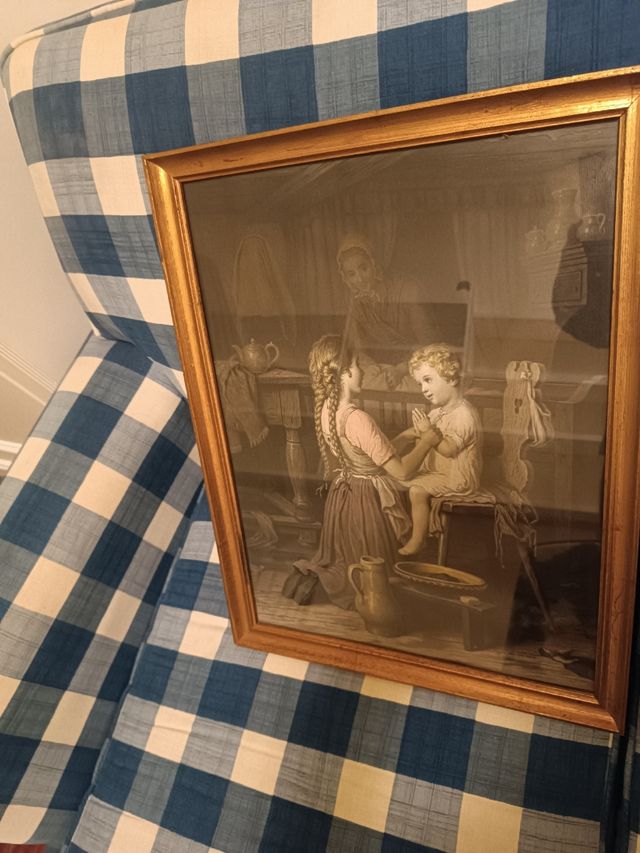 2 laminas antiguas escenas hogar con niños