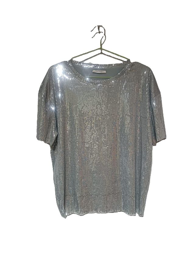 Camiseta de Lentejuelas Plateada
