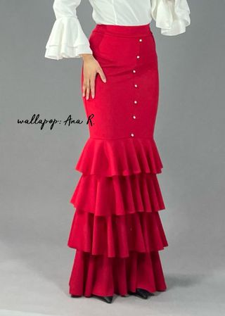 Falda flamenca roja sirena con volantes 38/40