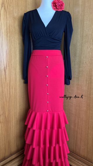 Falda flamenca roja sirena con volantes 38/40