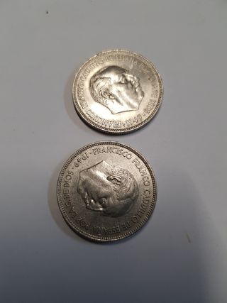 Tesoro. 2 monedas. 5 pesetas. Franco