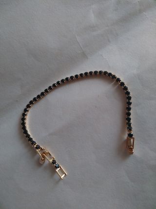 Z332 bracciale tennis inox oro pietre nero