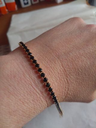 Z332 bracciale tennis inox oro pietre nero