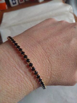 Z332 bracciale tennis inox oro pietre nero