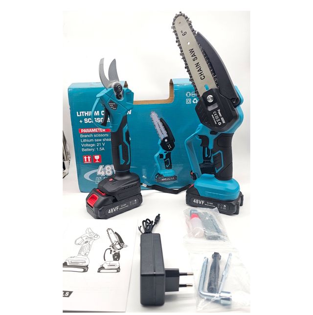 KIT Potatura Forbice e Motosega con 2 Batterie