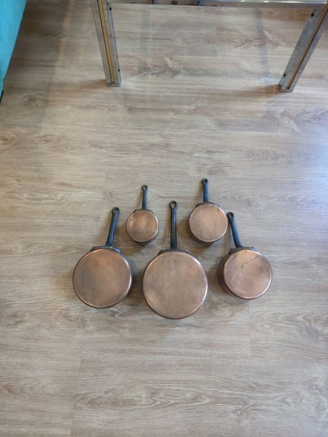 5 Cazos cobre vintage 