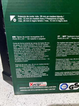 TIJERA DE PODAR A BATERIA PARKSIDE 20V