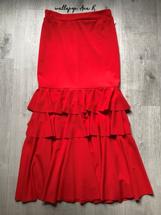Falda roja de flamenca con volantes 38/40 feria