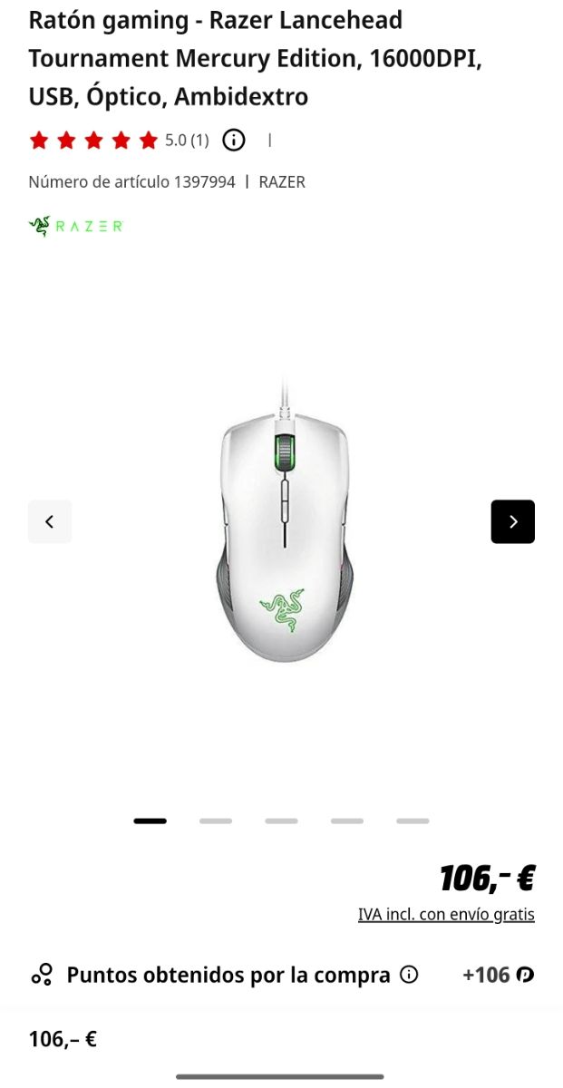 Ratón Gaming- Razer Lancehead Mercury