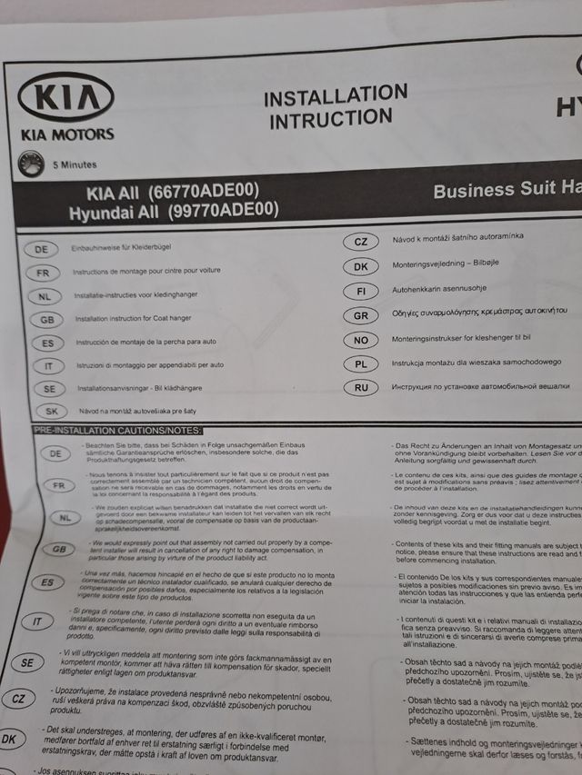 Percha para coche Kia